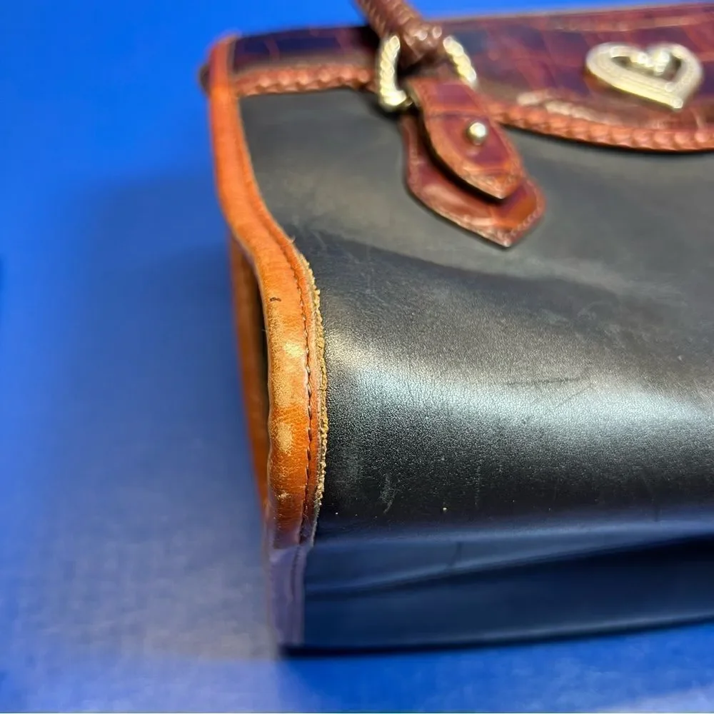 Vintage Brighton April Heart Leather Handbag Brown Black‎ Top Handle Purse
